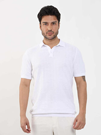 Dufy Beyaz Erkek Slim Fit Balıksırtı Desenli Polo Yaka Kazak - 104551