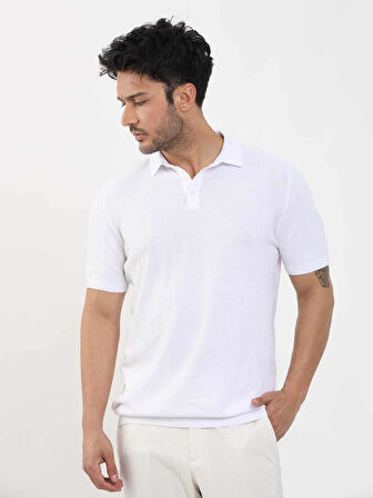 Dufy Beyaz Erkek Slim Fit Balıksırtı Desenli Polo Yaka Kazak - 104551