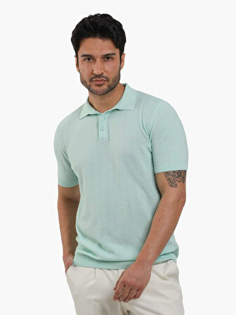 Dufy Su Yeşili Erkek Slim Fit Balıksırtı Desenli Polo Yaka Kazak - 104556