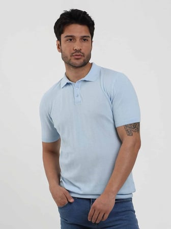 Dufy Buz Mavisi Erkek Slim Fit Balıksırtı Desenli Polo Yaka Kazak - 104566