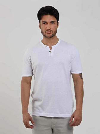 Dufy Beyaz Erkek Slim Fit Düz Düğmeli O Yaka Kazak - 104626