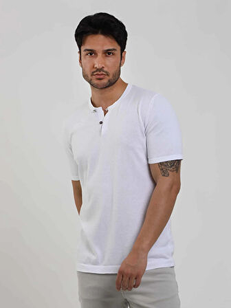Dufy Beyaz Erkek Slim Fit Düz Düğmeli O Yaka Kazak - 104626