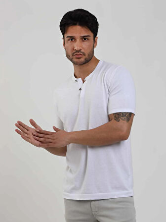 Dufy Beyaz Erkek Slim Fit Düz Düğmeli O Yaka Kazak - 104626