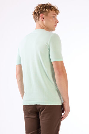 Su Yeşili Erkek Slim Fit Düz Düğmeli O Yaka Triko 