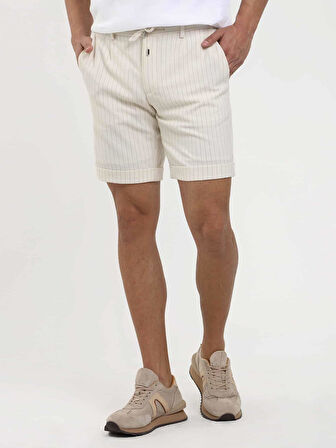 Dufy Ekru Erkek Slim Fit Çizgili Casual Short - 104661
