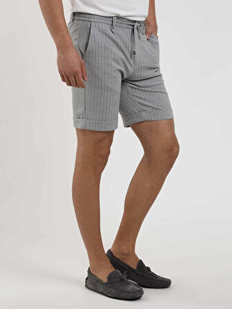 Dufy Gri Erkek Slim Fit Çizgili Casual Short - 104668