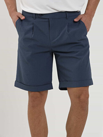 Dufy İndigo Erkek Slim Fit Gofre Desenli Short - 104682