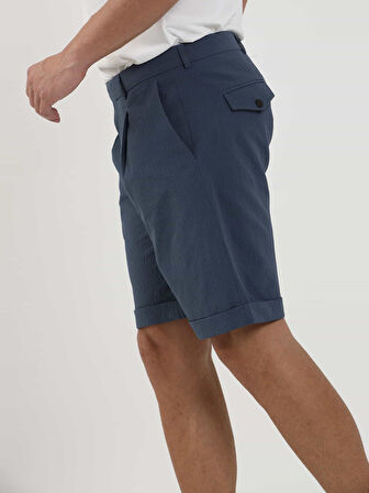 Dufy İndigo Erkek Slim Fit Gofre Desenli Short - 104682