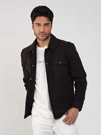 Dufy Koyu Kahverengi Erkek Regular Fit Düz Klasik Yaka Süet Mont - 104746