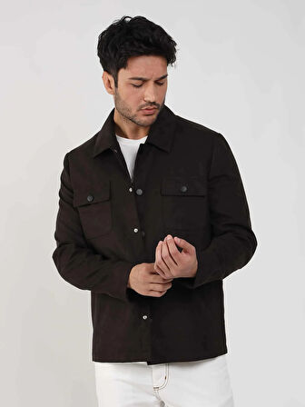 Dufy Koyu Kahverengi Erkek Regular Fit Düz Klasik Yaka Süet Mont - 104746