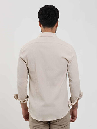 Dufy Bej Erkek Slim Fit Gofre Desenli Brent Yaka Uzun Kol Gömlek - 104810