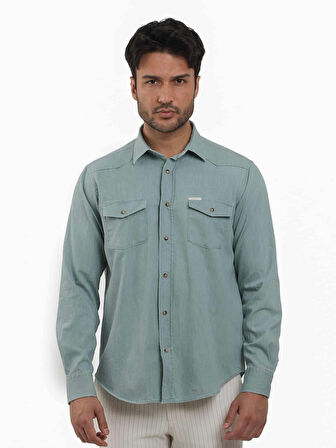 Dufy Yeşil Erkek Regular Fit Düz Klasik Yaka Uzun Kol Gömlek - 104835