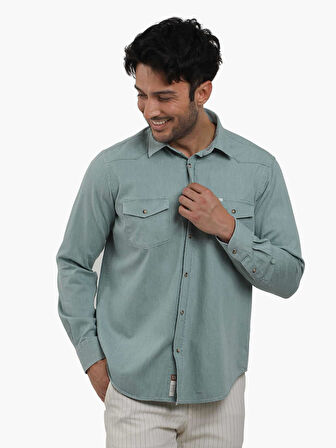 Dufy Yeşil Erkek Regular Fit Düz Klasik Yaka Uzun Kol Gömlek - 104835