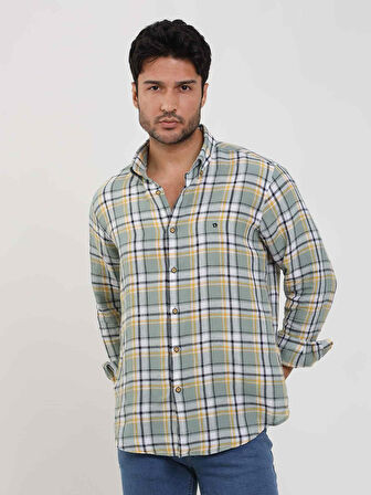 Dufy Yeşil Erkek Slim Fit Çiçek Desenli Klasik Yaka Uzun Kol Gömlek - 104885