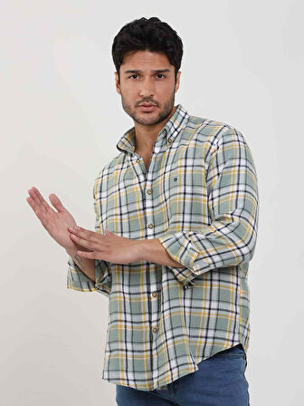 Dufy Yeşil Erkek Slim Fit Çiçek Desenli Klasik Yaka Uzun Kol Gömlek - 104885