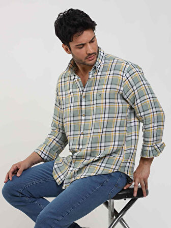 Dufy Yeşil Erkek Slim Fit Çiçek Desenli Klasik Yaka Uzun Kol Gömlek - 104885