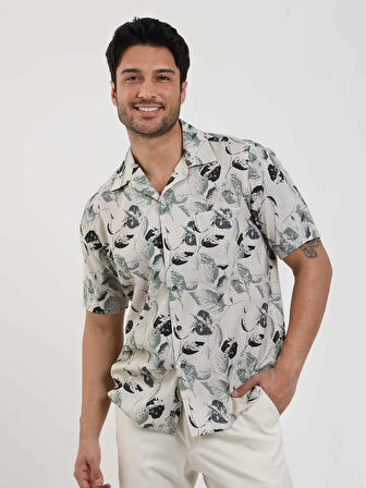 Dufy Yeşil Erkek Regular Fit Çizgili Apaç Yaka Kısa Kol Gömlek - 104895