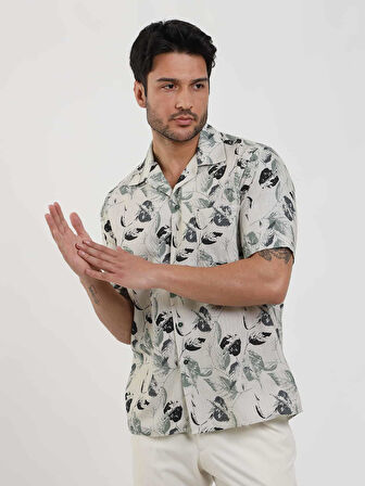 Dufy Yeşil Erkek Regular Fit Çizgili Apaç Yaka Kısa Kol Gömlek - 104895