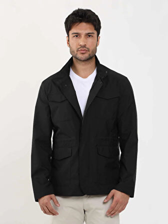 Dufy Siyah Erkek Regular Fit Düz Hakim Yaka Safari Mont - 104384