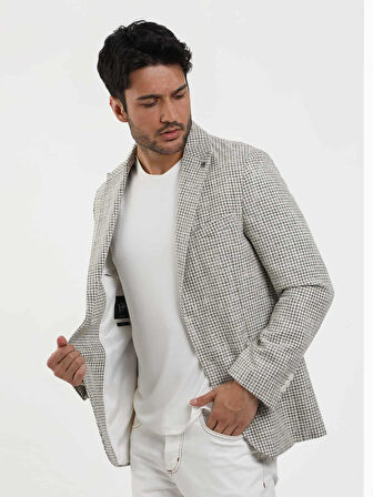 Dufy Yeşil Erkek Slim Fit Pitikare Desenli Sivri Yaka Casual Ceket - 104436