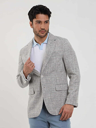 Dufy Saks Erkek Slim Fit Pitikare Desenli Sivri Yaka Casual Ceket - 104437