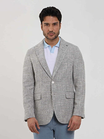 Dufy Saks Erkek Slim Fit Pitikare Desenli Sivri Yaka Casual Ceket - 104437