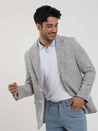 Dufy Saks Erkek Slim Fit Pitikare Desenli Sivri Yaka Casual Ceket - 104437
