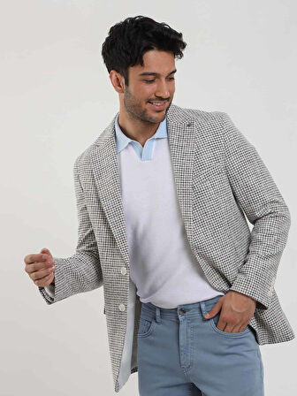 Dufy Saks Erkek Slim Fit Pitikare Desenli Sivri Yaka Casual Ceket - 104437