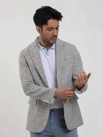 Dufy Saks Erkek Slim Fit Pitikare Desenli Sivri Yaka Casual Ceket - 104437