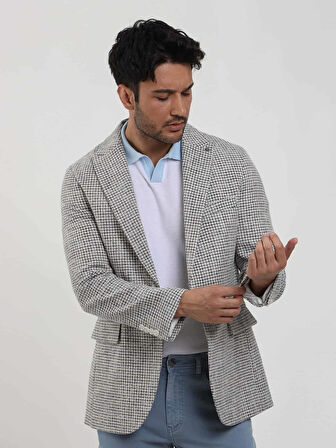 Dufy Saks Erkek Slim Fit Pitikare Desenli Sivri Yaka Casual Ceket - 104437