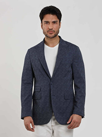 Dufy Lacivert Erkek Slim Fit Çizgili Sivri Yaka Ceket - 104442