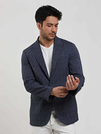 Dufy Lacivert Erkek Slim Fit Çizgili Sivri Yaka Ceket - 104442