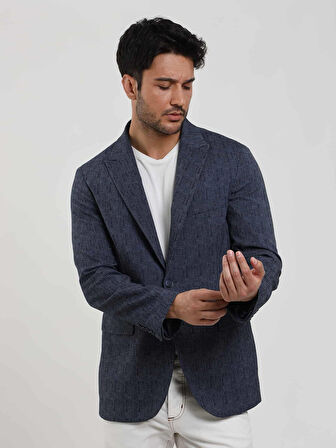 Dufy Lacivert Erkek Slim Fit Çizgili Sivri Yaka Ceket - 104442
