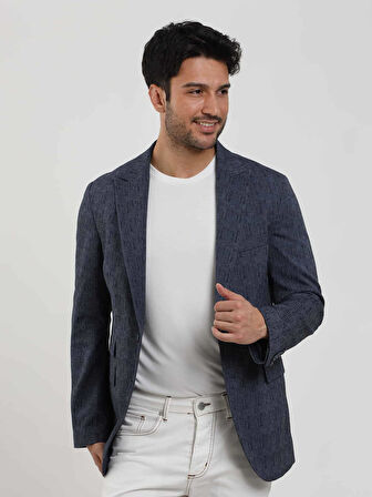 Dufy Lacivert Erkek Slim Fit Çizgili Sivri Yaka Ceket - 104442