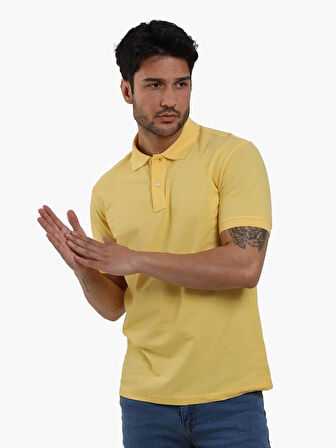 Dufy Sarı Erkek Slim Fit Düz Polo Yaka Tshirt - 105106