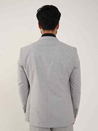 Dufy Gri Erkek Slim Fit Çizgili Kruvaze Yaka Takım Elbise - 104427