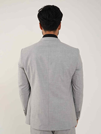 Dufy Gri Erkek Slim Fit Çizgili Kruvaze Yaka Takım Elbise - 104427