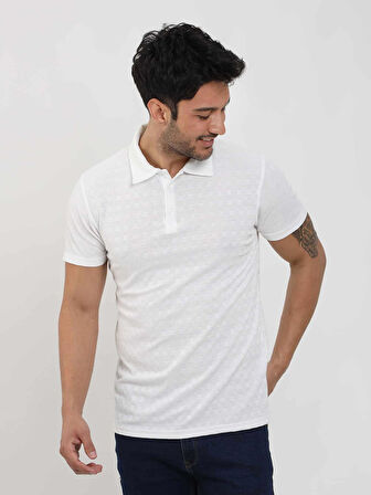 Dufy Beyaz Erkek Slim Fit Jakarlı Polo Yaka Tshirt - 105214