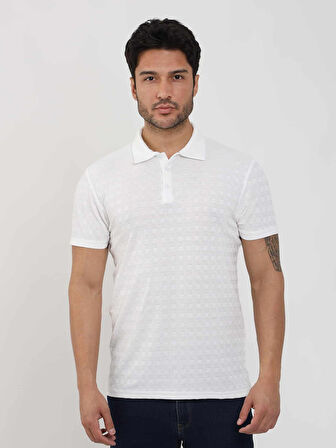 Dufy Beyaz Erkek Slim Fit Jakarlı Polo Yaka Tshirt - 105214