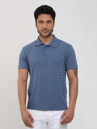 Dufy İndigo Erkek Slim Fit Jakarlı Polo Yaka Tshirt - 105224