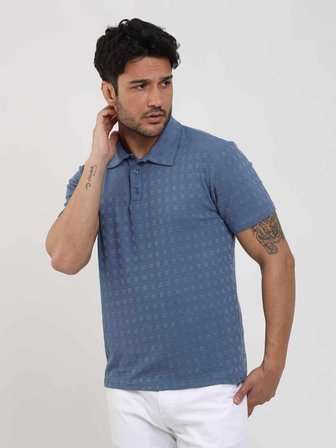 Dufy İndigo Erkek Slim Fit Jakarlı Polo Yaka Tshirt - 105224