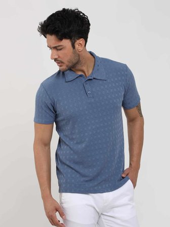 Dufy İndigo Erkek Slim Fit Jakarlı Polo Yaka Tshirt - 105224
