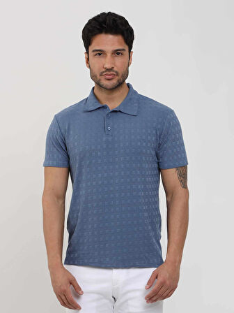 Dufy İndigo Erkek Slim Fit Jakarlı Polo Yaka Tshirt - 105224
