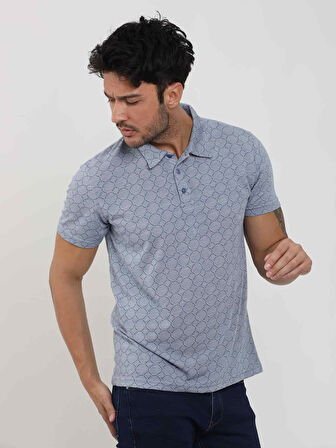 Dufy Mavi Erkek Slim Fit Jakarlı Polo Yaka Tshirt - 105229