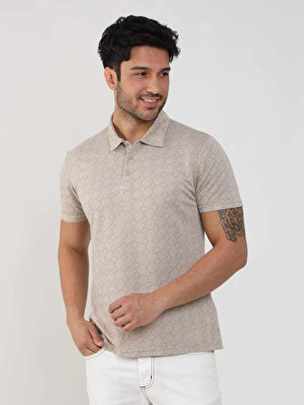 Dufy Bej Erkek Slim Fit Jakarlı Polo Yaka Tshirt - 105234