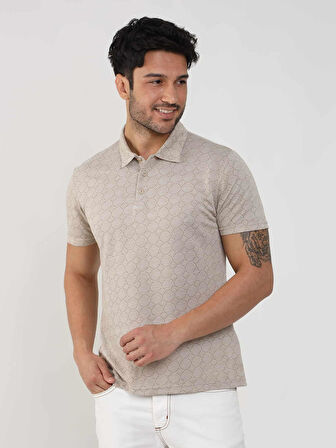 Dufy Bej Erkek Slim Fit Jakarlı Polo Yaka Tshirt - 105234