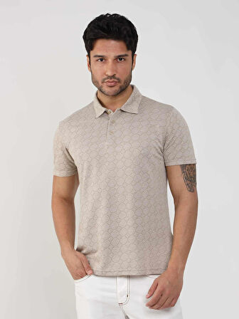 Dufy Bej Erkek Slim Fit Jakarlı Polo Yaka Tshirt - 105234