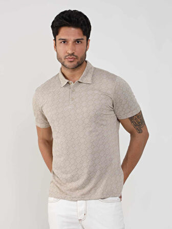 Dufy Bej Erkek Slim Fit Jakarlı Polo Yaka Tshirt - 105234