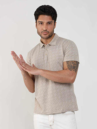 Dufy Bej Erkek Slim Fit Jakarlı Polo Yaka Tshirt - 105234