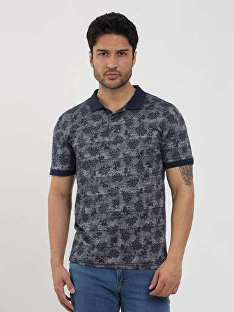 Dufy Lacivert Erkek Slim Fit Desenli Polo Yaka Tshirt - 105239